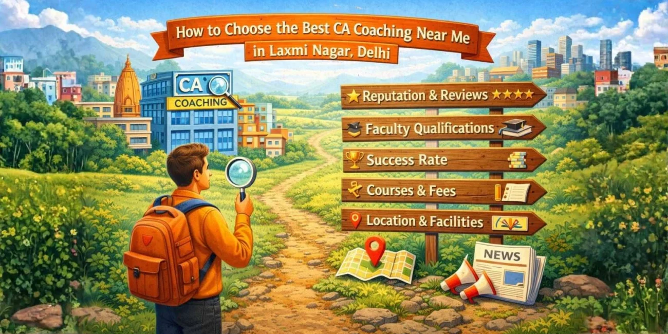 Complete Guide - Best CA Coaching Near Me in Laxmi Nagar, Delhi 7 Student comparing reputation faculty success rate fees and facilities while selecting CA Coaching Near Me in Laxmi Nagar Delhi